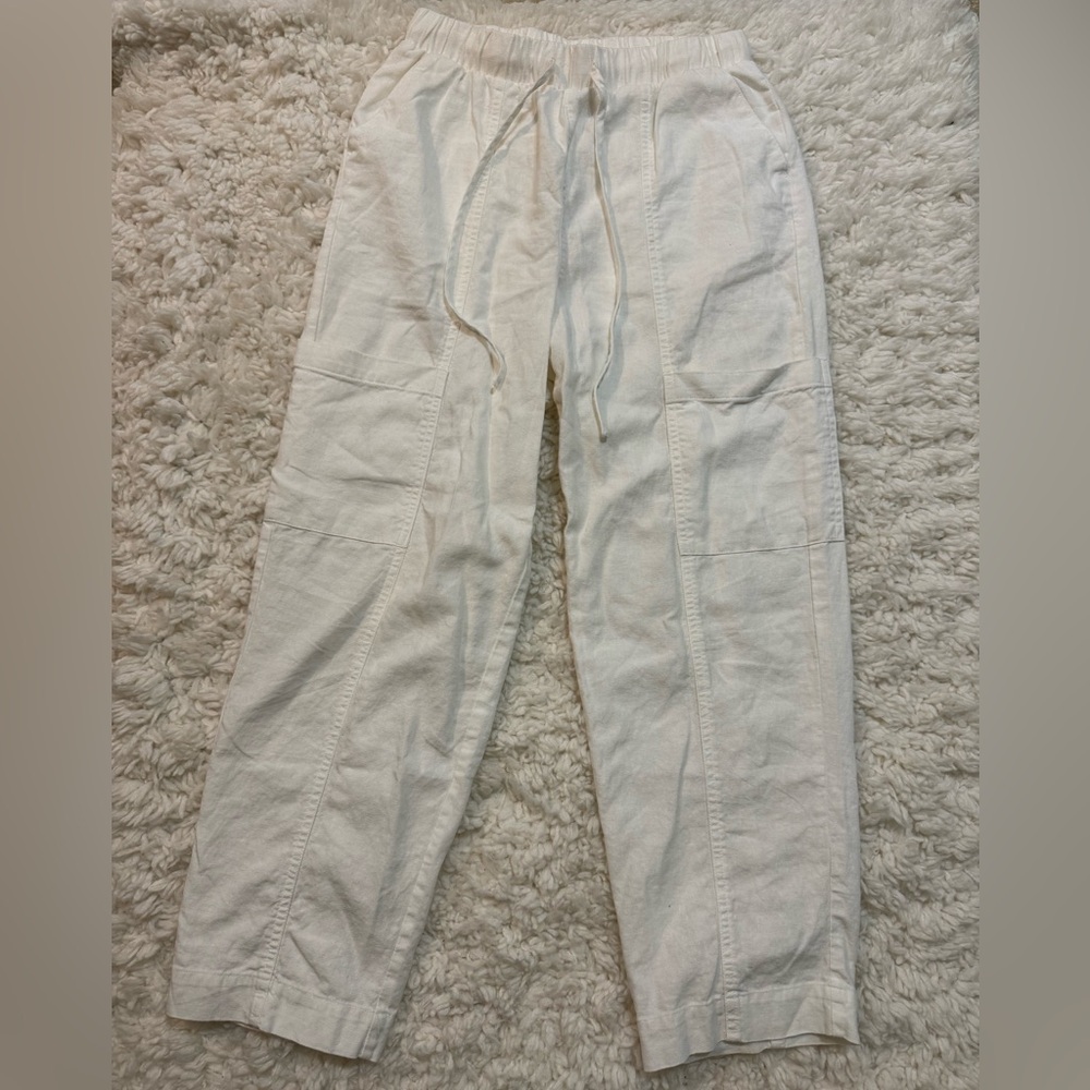 White cargo linen pants